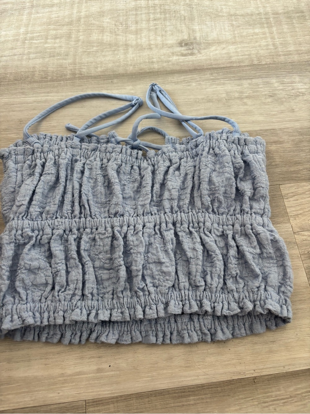 Garage Light Blue Ruched Drawstring Crop Top - Picture 2 of 3